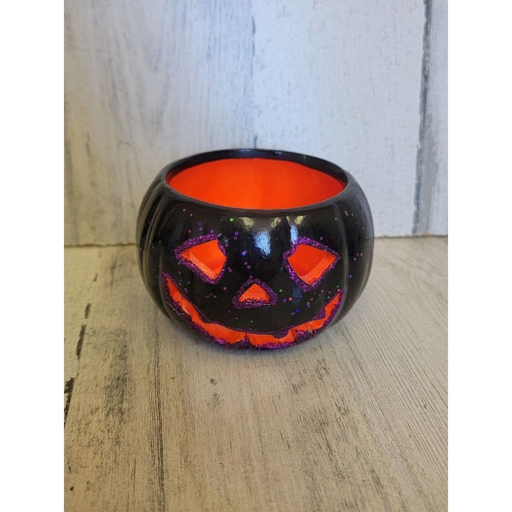 Black‎ pumpkin tea light glitter holder candle Halloween figure